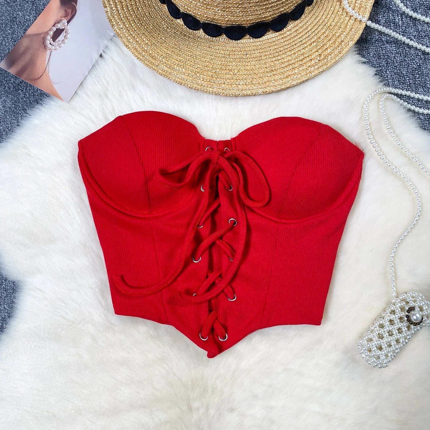 Dam Bustier Enfärgad Polyester Klubbplagg-1