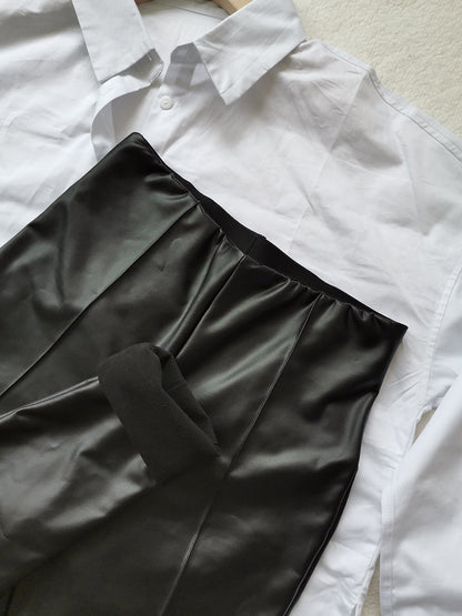 Dam Läderleggings Stretch Fleece Fodrade-5