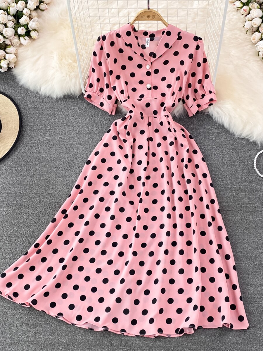 Variant image for Kvinnors Midi Klänning A-linjeformad Polyester Punktmönster-6