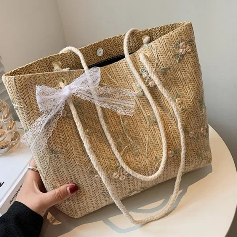 Variant image for Dam Handväska MIDI Blommönster Stro med Topp Slinga-1