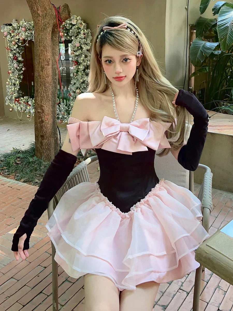 Kvinnors Mini Klänning Axelfri Vintage Bomull Polyester-5