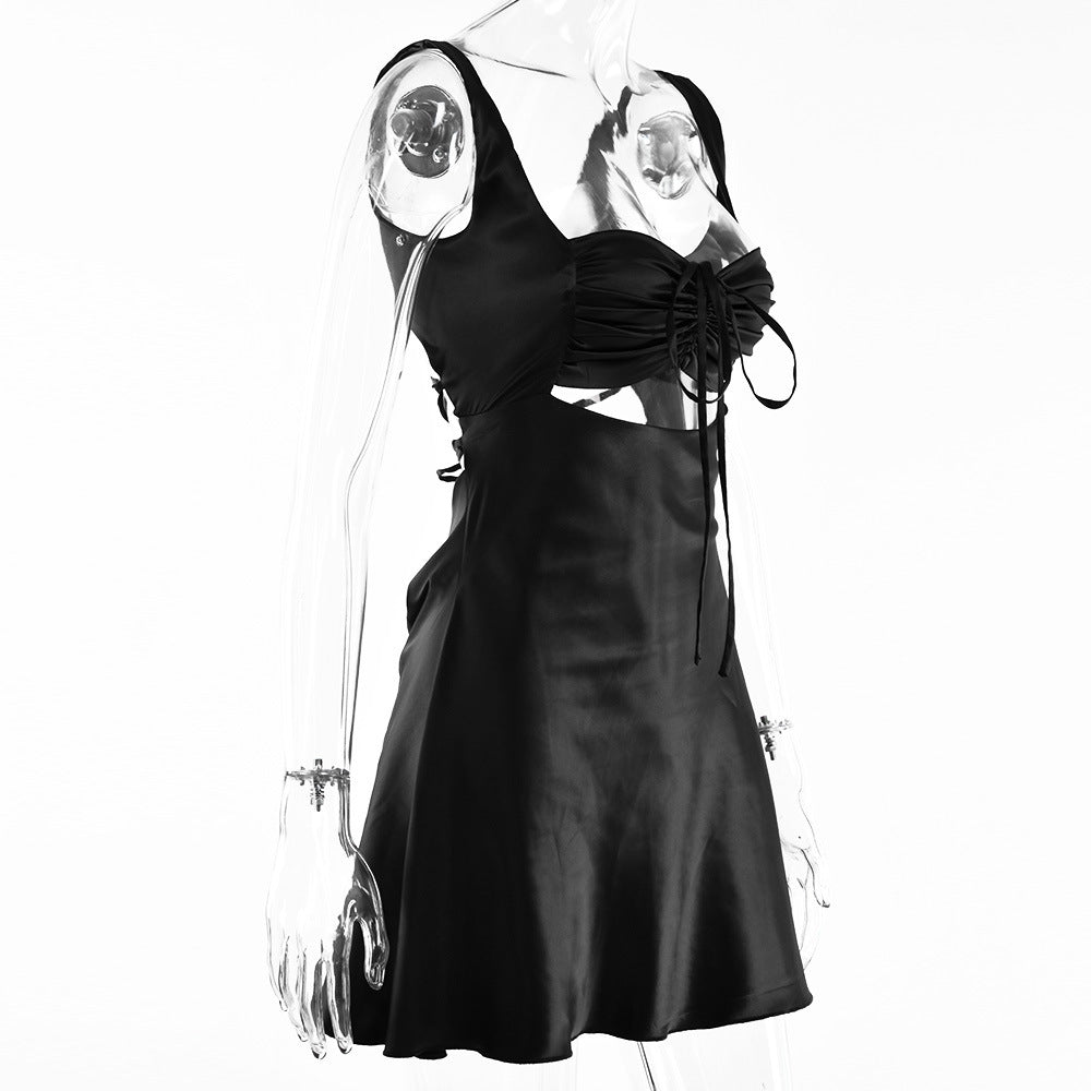 Dam Glittrig Miniklänning Satin Med Främre Bindning-3