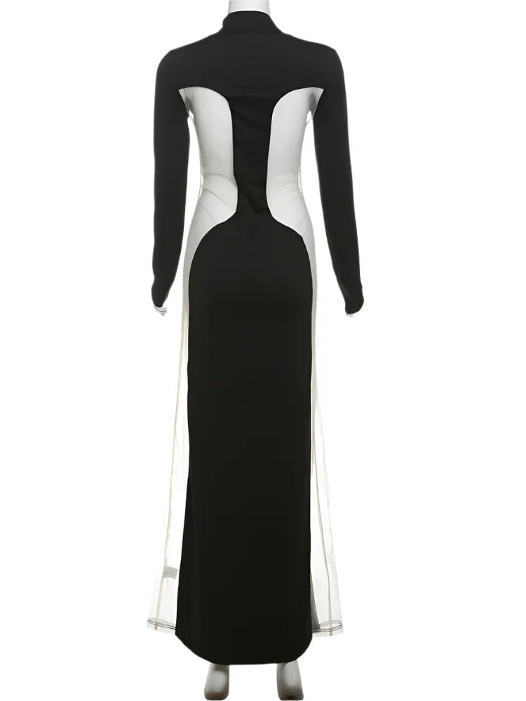 Dam Maxiklänning O-hals Transparent Detaljer Polyester-5