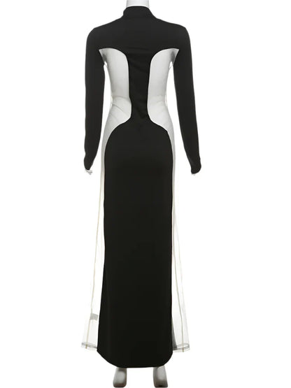 Dam Maxiklänning O-hals Transparent Detaljer Polyester-5