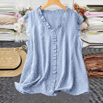 Dam Blus Avslappnad Stil 100% Bomull Elegant Design-2