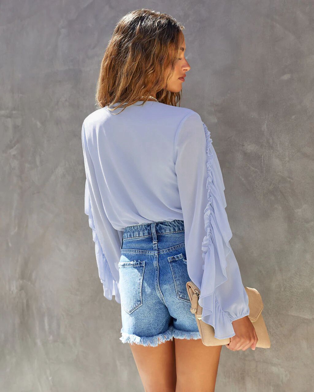 Dam Blus Ruffles Smal Design i Mjukt Tyg-3