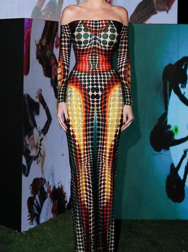 Maxi Klänning Dam Geometriskt Mönster Polyester Ankellång-3