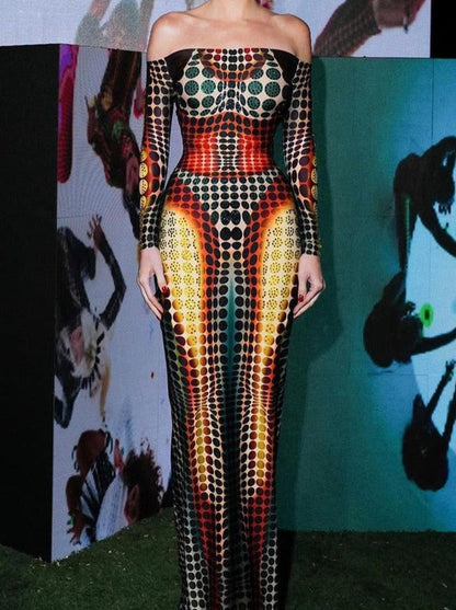 Maxi Klänning Dam Geometriskt Mönster Polyester Ankellång-3