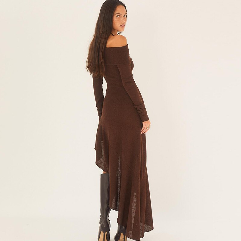 Maxiklänning Dam Asymmetrisk Polyester Lång Ärmar Elegant-3