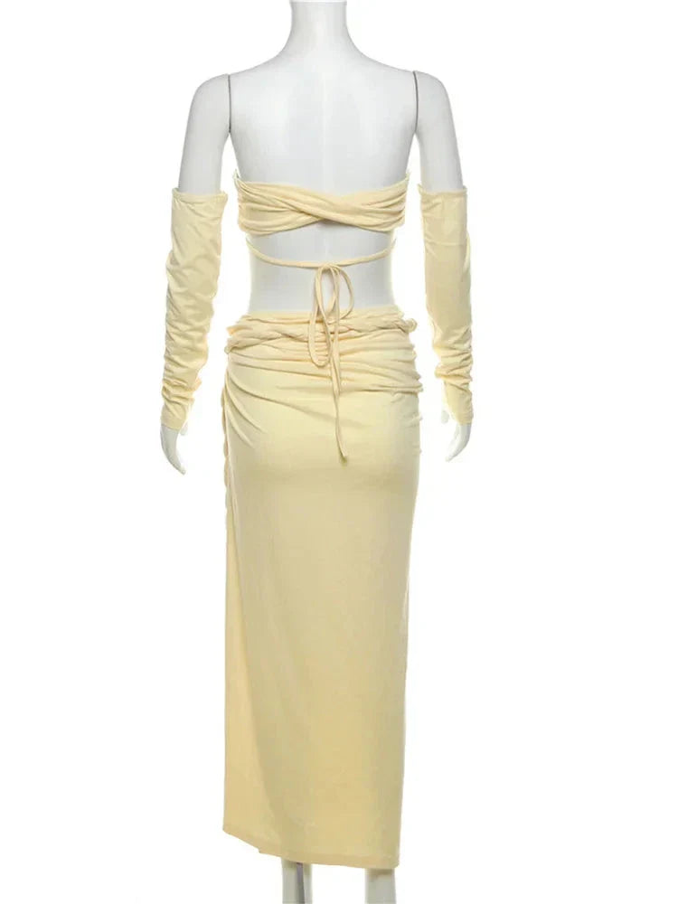 Dam Klänning Bandage Polyester Spandex Lång Modell-5