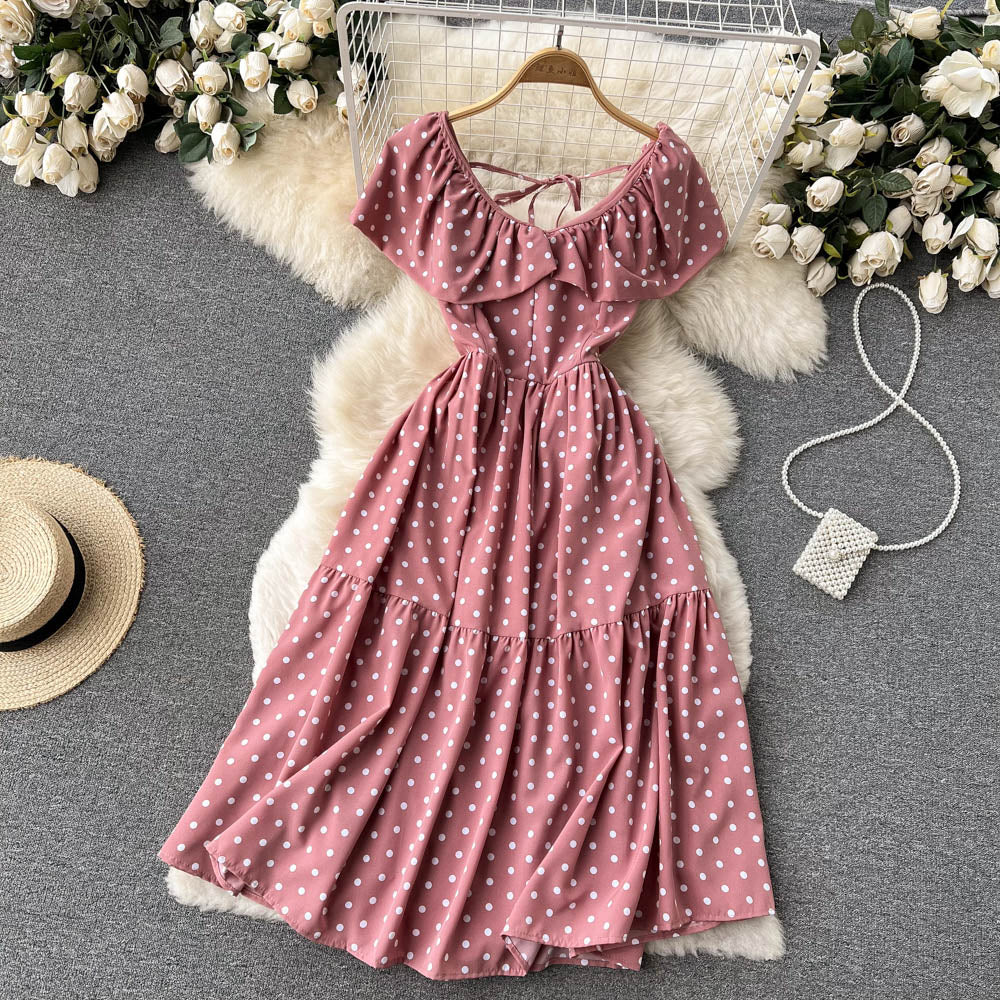 Kvinno Midi Klänning A-Linje V-Hals Polyester-4