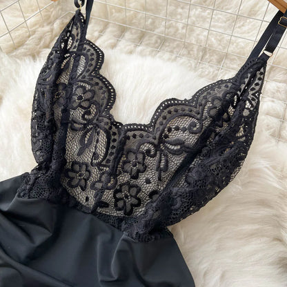 Dam Bodysuit Monokrom Spets Polyester Elegant Design 4
