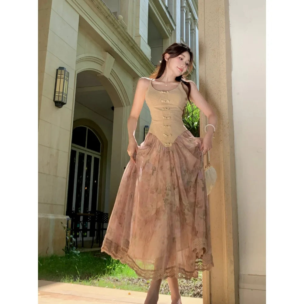 Maxi Klänning Dam Ärmlös Elegant Bomull Polyester-4