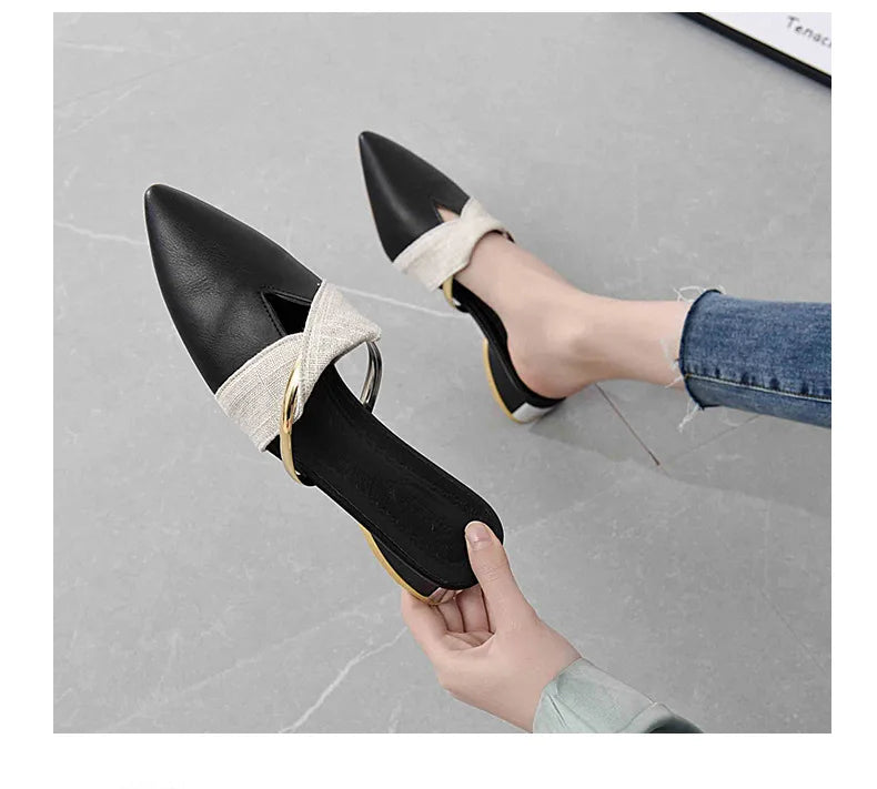 Dam Skor Mula Spetsig Design PU Slip-On-5