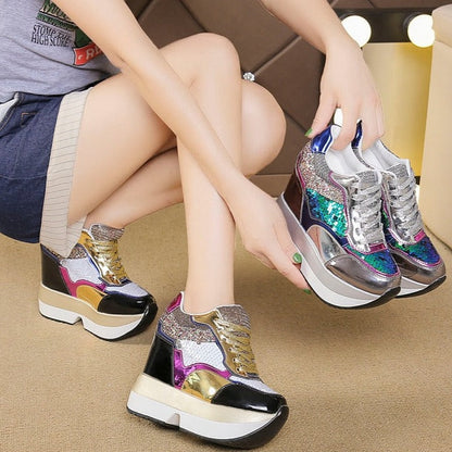 Kvinnors Sneakers Höga Klackar Syntetiskt Läder-5