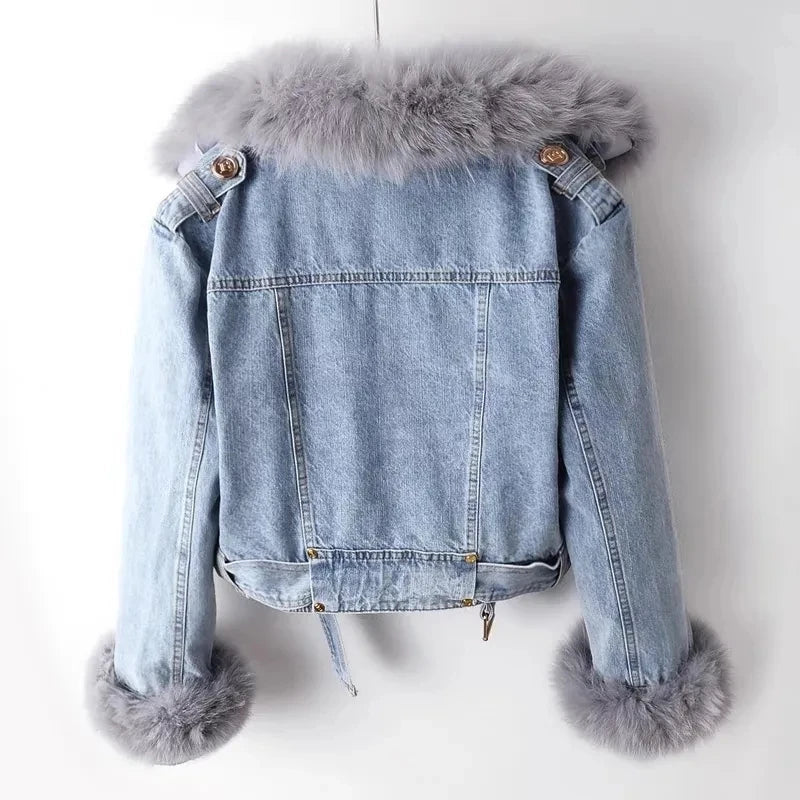 Lång Vinterjacka Dam i Denim med Avtagbar Päls – Varm och Trendig för Kalla Dagar 3