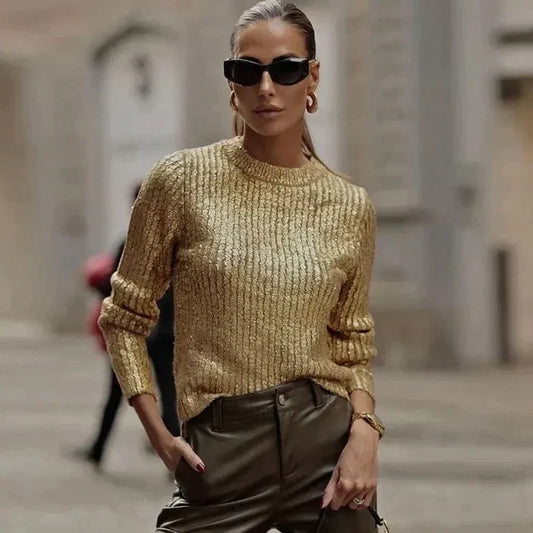 Stickad Dam Tröja Modern Mysig Akrylblandning-1