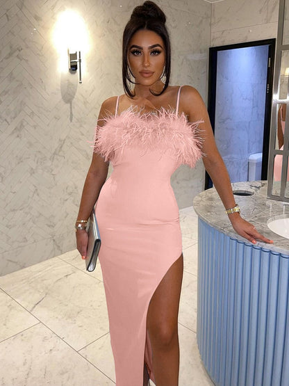 Dam Sommarklänning med Smala Remmar och Elegant Slits i Högkvalitativt Material-5
