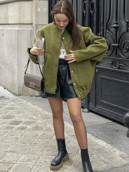 Kvinnors Lång Vinterjacka Med Dolda Knappar Överdimensionerad Design-5