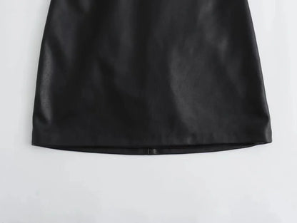 Dam Klänning Ryggfri Syntetiskt Läder Smal Passform-5