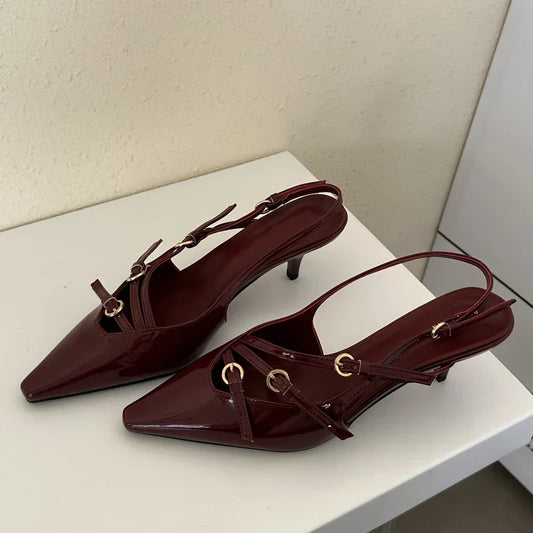 Dam Slingback Skor Medelhöjd Läder Elegant och Bekväm-1