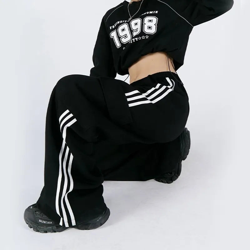 Dam Byxor Med Resår I Midjan Randiga Polyester Snygga Långa-3