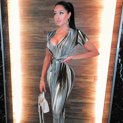 Variant image for Kvinnors Midi Klänning V-ringning Polyester Skräddarsydd-1