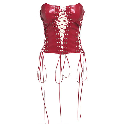 Dam Bustier Korsett Enhetlig Design Bomull Syntetiskt Läder-1