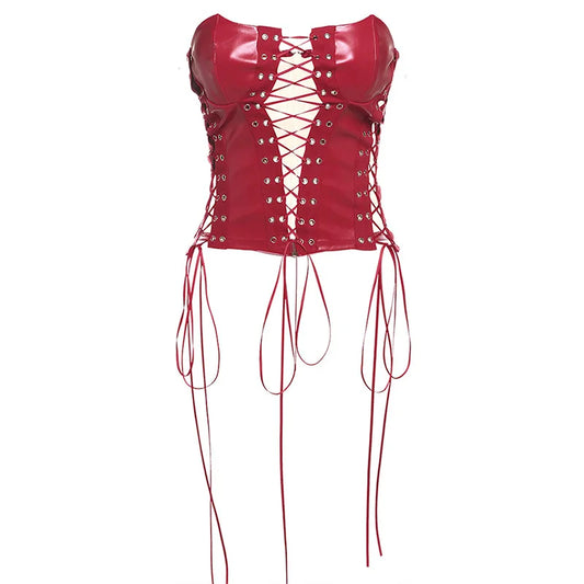 Dam Bustier Korsett Enhetlig Design Bomull Syntetiskt Läder-1