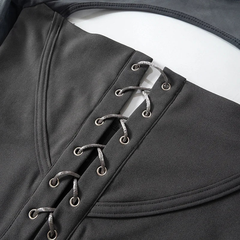 Dam Crop Top Långärmad Bandage Polyester Spandex 4