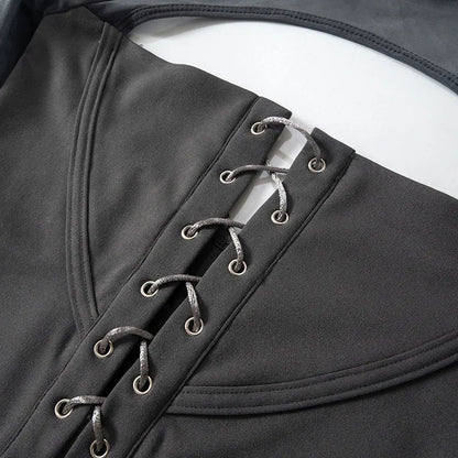 Dam Crop Top Långärmad Bandage Polyester Spandex 4