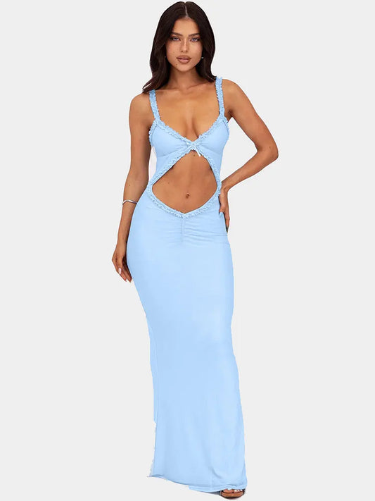 Kvinnors Lång Klänning V-Hals Figur-Kramande Polyester-1