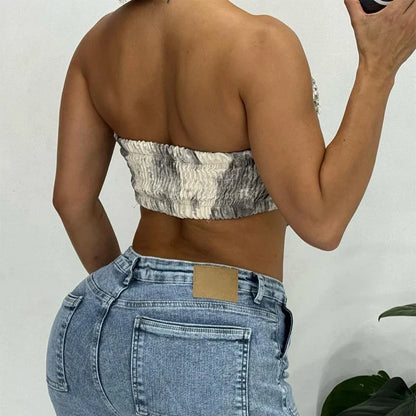 Dam Glittrig Topp Kort Passform med Tryck och Strass i Mjuk Bomullspolyester-3