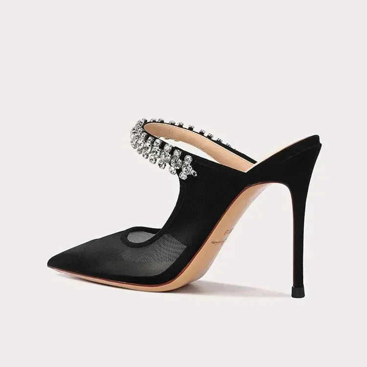 Dam Mules Skor Mesh Slip-On Hög Klack 5cm-8cm-3