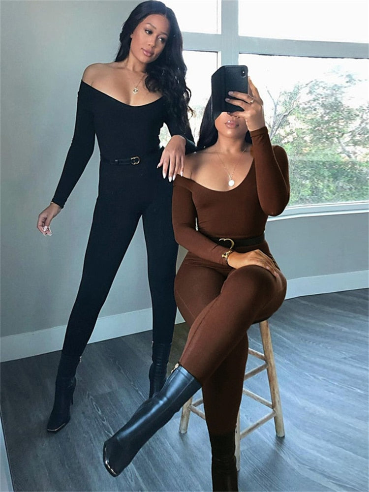 Dam Jumpsuit Hel Sömlös Polyester med Djup Rund Halsringning 2