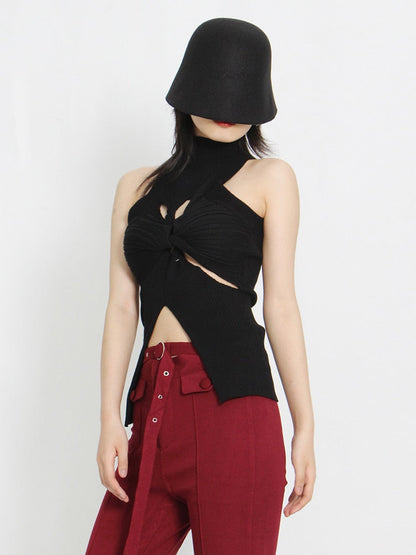 Topp för Dam i Bomull och Polyester med Klippta Detaljer – Trendig Tank Top för Träning och Avslappning 3