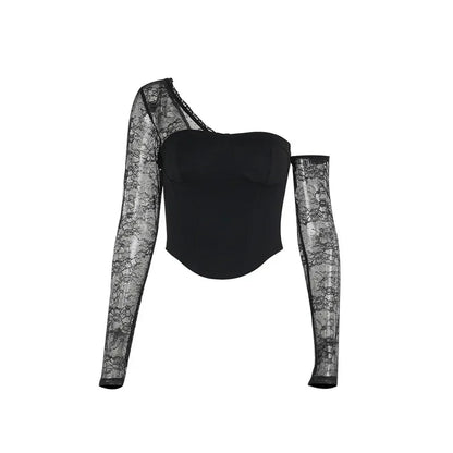 Dam Bustier Asymmetrisk Ärmar Bomullsblandning-6