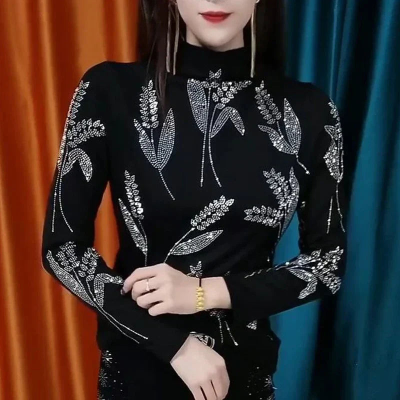 Dam Långärmad T-shirt Blommig Polyester-6