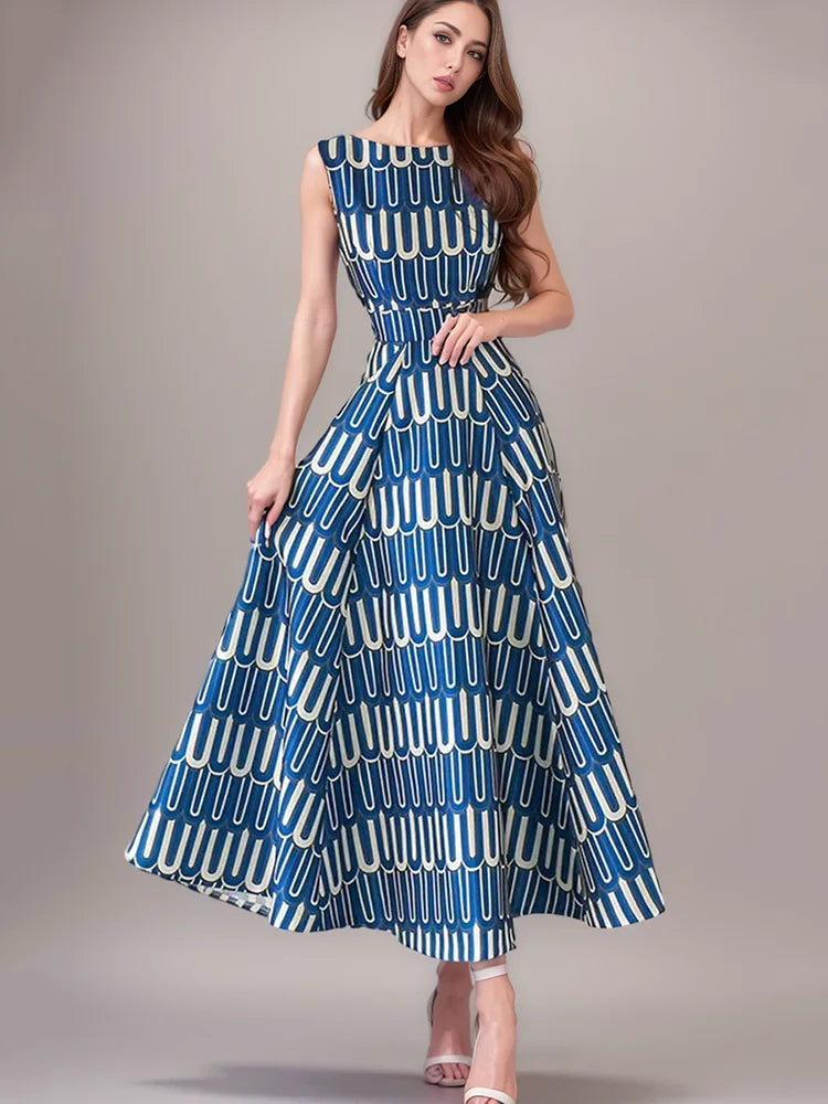 Dam Klänning Geometrisk Midi Bomull-3