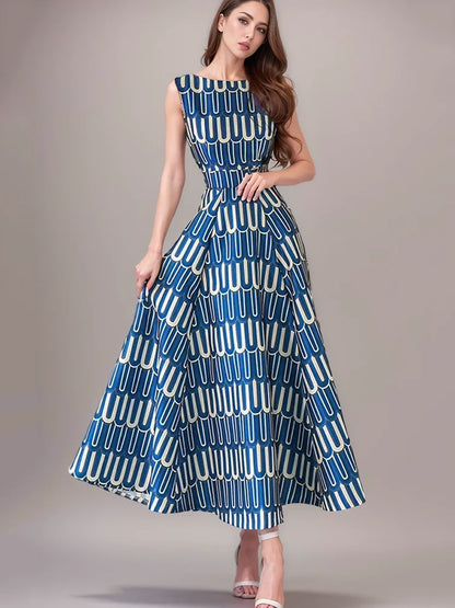 Dam Klänning Geometrisk Midi Bomull-3