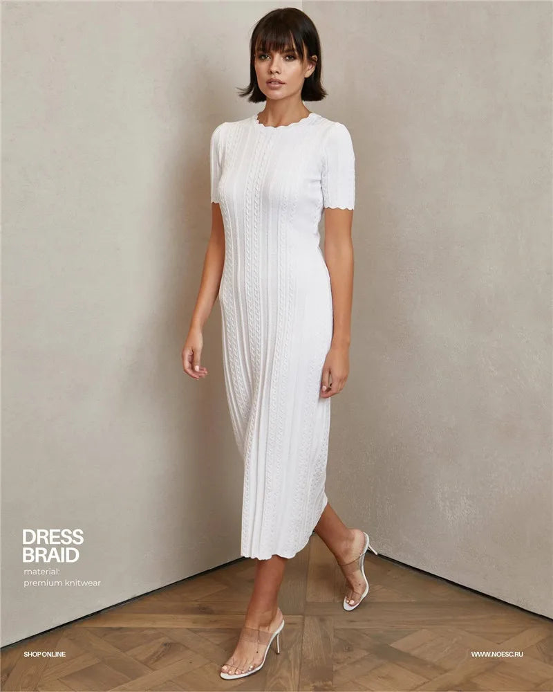 Dam Midiklänning O-Neck Rak Bomull Polyester-4