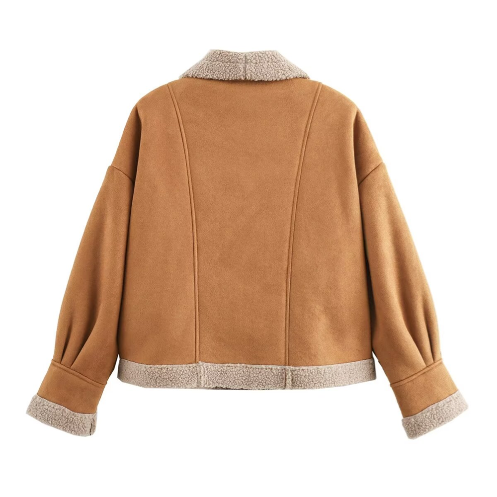 Damjacka Suede Stilren med Fickor för Dam-3