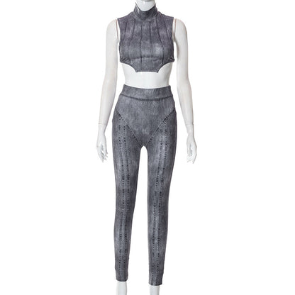 Dam Aktiv Uppsättning Monokrom Stickad Spandex Polyester-1