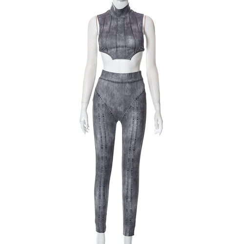 Dam Aktiv Uppsättning Monokrom Stickad Spandex Polyester-1