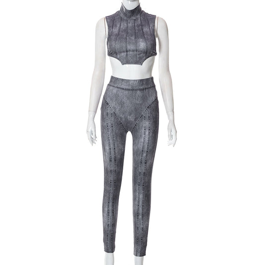 Dam Aktiv Uppsättning Monokrom Stickad Spandex Polyester-1