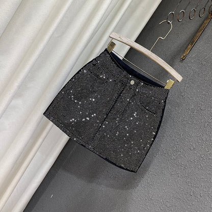 Dam Jeanskjol A-linjeformad med Strass Detaljer i Denim-4