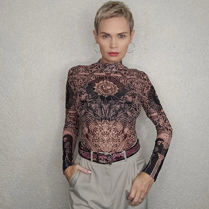 Dam Bodysuit Geometrisk Design Polyester Spandex-4
