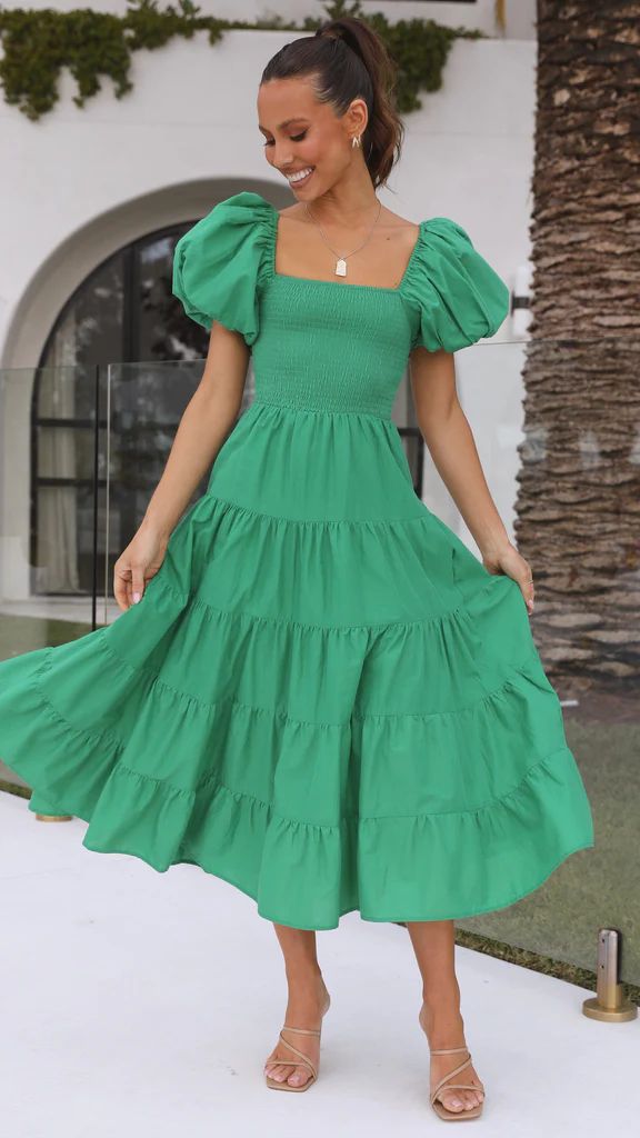 Dam Midiklänning med Ruffles Polyester Grön-4