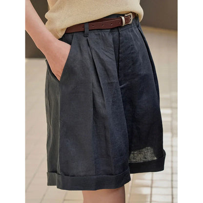 Variant image for Dam Linneshorts Avslappnad Passform 100% Bomull-4