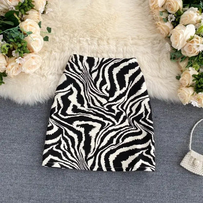 Dam Rock Hög Midja Zebra Mönster Polyester-3